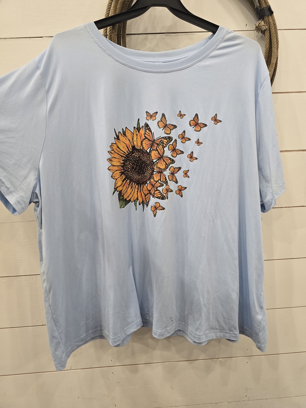 SHEIN Light Blue Sunflower & Butterfly Graphic Tee